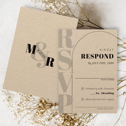 Kraft Ampersand Modern Arch Wedding RSVP Kaart
