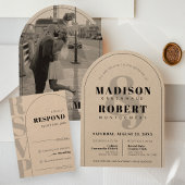 Kraft Ampersand Modern Arch Wedding RSVP Kaart