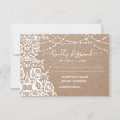 Kraft and Lace Rustic Wedding RSVP Response Kaart (Voorkant)