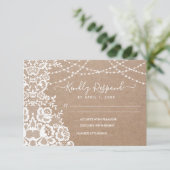 Kraft and Lace Rustic Wedding RSVP Response Kaart (Staand voorkant)