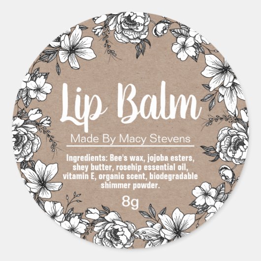 Kraft and Line Flowers Art Lip Balm Labels (Voorkant)