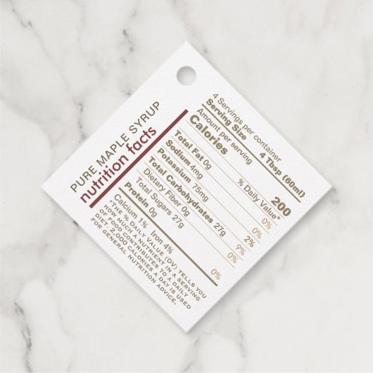 Kraft and Red Maple Syrup Nutrition Facts Bedankjes Labels (Achterkant)