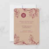 Kraft and Red Plum Blossom Modern Asian Wedding Kaart (Voorkant)