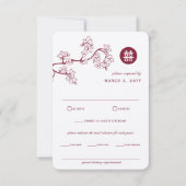 Kraft and Red Plum Blossom Modern Asian Wedding RSVP Kaartje (Voorkant)