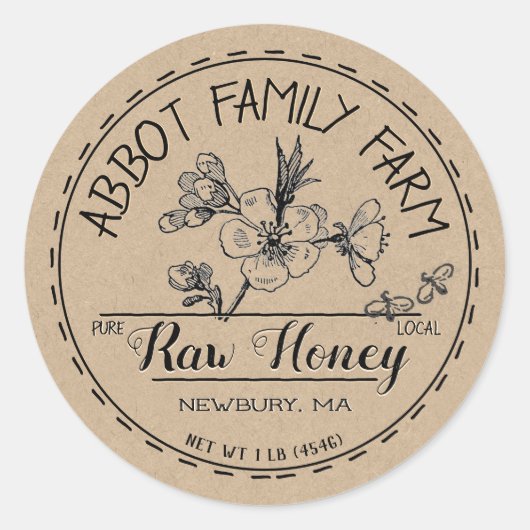 Kraft Apple Blossom Raw Local Honey Label Rustic (Voorkant)