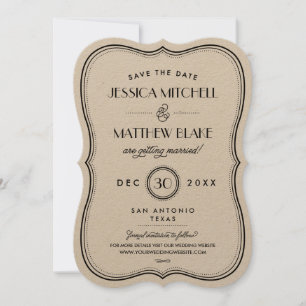 Kraft Art Deco Monogram Opslaan Datum Save The Date