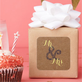 Kraft Autumn Wedding Mr en Mrs Party Vierkante Sticker