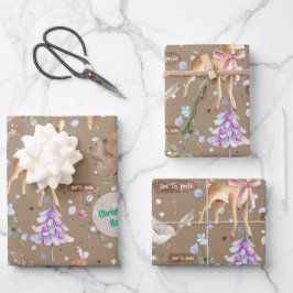 Kraft Baby Eerste Kerstrendier Voeg Baby naam toe Inpakpapier Vel