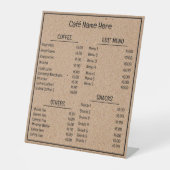 Kraft Background Café Coffee Shop Menu Reclamebord Met Voetstuk (Voorkant)