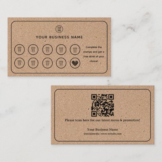 Kraft Background Coffee Cup QR Code Voeg je Logo t Klantenkaartje (Voorkant / Achterkant)