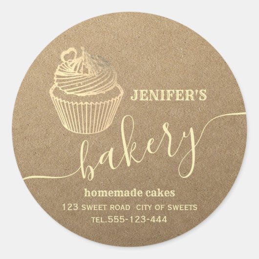 Kraft bakkerij Zelfgemaakte cupcakes en snoep Ronde Sticker (Voorkant)