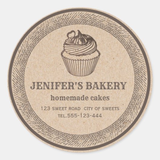 Kraft bakkerij Zelfgemaakte cupcakes en snoepjes C Ronde Sticker (Voorkant)