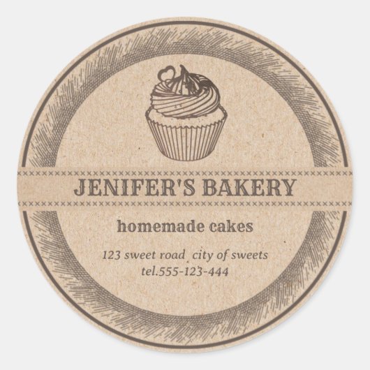 Kraft bakkerij Zelfgemaakte cupcakes en snoepjes C Ronde Sticker (Voorkant)