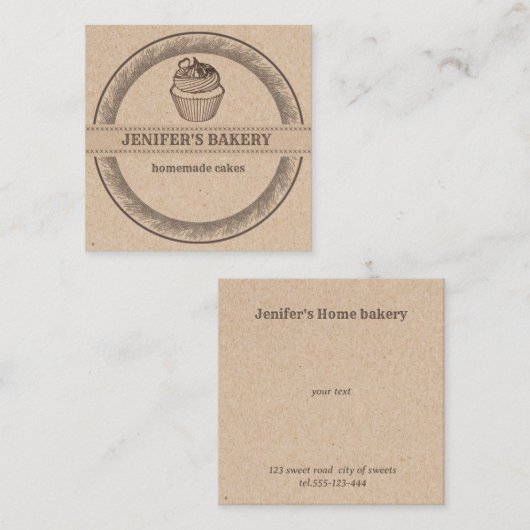 Kraft bakkerij Zelfgemaakte cupcakes en snoepjes C Vierkante Visitekaartje (Voorkant / Achterkant)
