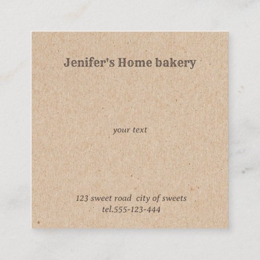 Kraft bakkerij Zelfgemaakte cupcakes en snoepjes C Vierkante Visitekaartje (Achterkant)