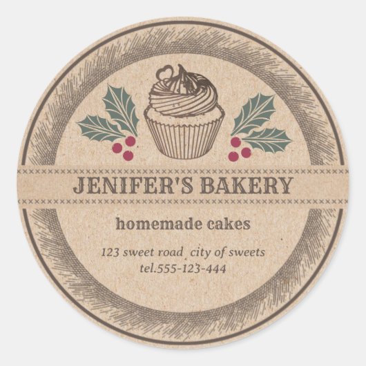 Kraft bakkerij Zelfgemaakte vakantie hulst Ronde Sticker (Voorkant)