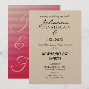 Kraft Beach Pink Monogram Funny NYE Kaart