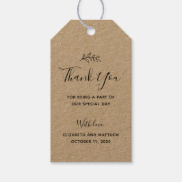 Kraft bedankt. Rustieke bruiloft. Eenvoudig cadeau Cadeaulabel