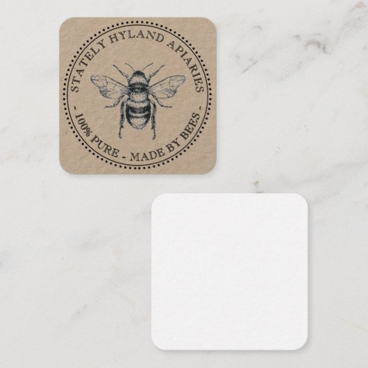 Kraft Bee Honey Jar Label zonder punch-hole Notitiekaartje (Voorkant / Achterkant)