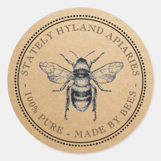 Kraft  bee Honey Jar-labels Ronde Sticker (Voorkant)
