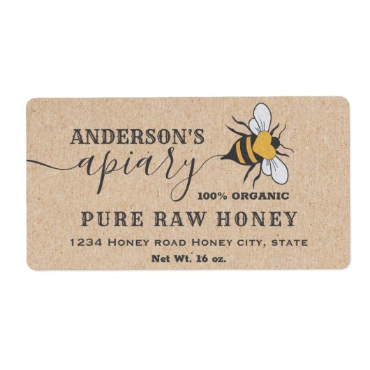 Kraft Bee logo script bijiary honey jar label (Voorkant)