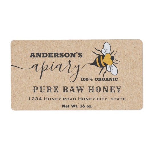 Kraft Bee logo script bijiary honey jar label (Voorkant)