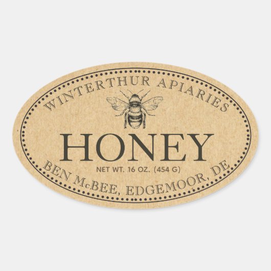 KRAFT  BEE OVAL HONEY LABEL (Voorkant)