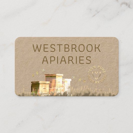 Kraft Beehives Apiary Label with Gold Heart and Be (Voorkant)