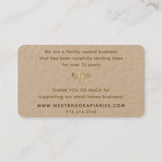 Kraft Beehives Apiary Label with Gold Heart and Be (Achterkant)