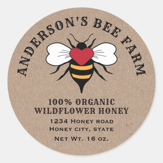 Kraft  bijenhoningpot klassieke ronde sticker (Voorkant)
