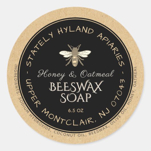Kraft & Black Handgeschreven Bijenwaszeep Label (Voorkant)