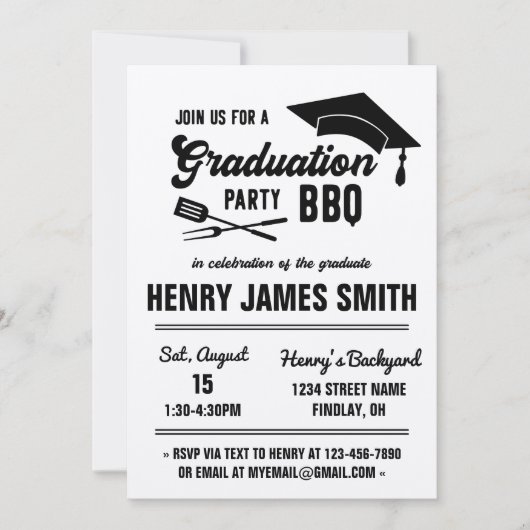 Kraft Black Modern BBQ Graduation Party Invitation Kaart (Voorkant)