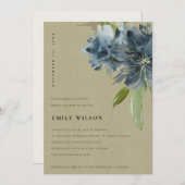 KRAFT BLAUW GROEN GOUD FLORALE BRUIDSSHOWER UITNOD BEDANKKAART (Voorkant / Achterkant)