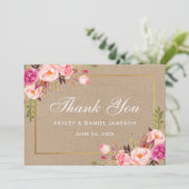 Kraft bloem roze blos gold trouw dankkaart bedankkaart (Staand voorkant)