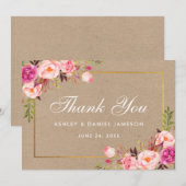 Kraft bloem roze blos gold trouw dankkaart bedankkaart (Voorkant / Achterkant)