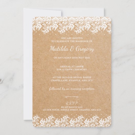  Kraft Bloemen Kant Bruiloft Uitnodiging (Voorkant)