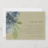 KRAFT BLUE GOLD GREEN FLORAL WATERVERF WEDING BEDANKKAART (Voorkant)
