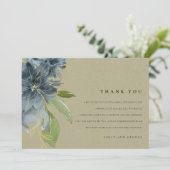 KRAFT BLUE GOLD GREEN FLORAL WATERVERF WEDING BEDANKKAART (Staand voorkant)