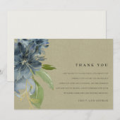 KRAFT BLUE GOLD GREEN FLORAL WATERVERF WEDING BEDANKKAART (Voorkant / Achterkant)