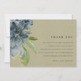 KRAFT BLUE GOLD GREEN FLORAL WATERVERF WEDING BEDANKKAART
