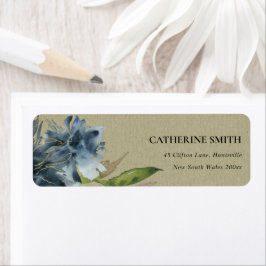 KRAFT BLUE GREEN GOLD FLORAL WATERVERF ADRES ETIKET