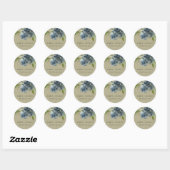 KRAFT BLUE GREEN GOLD FLORAL WATERVERF WEDING RONDE STICKER (Vel)