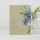 KRAFT BLUE GREEN GOLD FLORAL WEDDING INVITE BEDANKKAART (Staand voorkant)