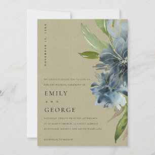KRAFT BLUE GREEN GOLD FLORAL WEDDING INVITE BEDANKKAART