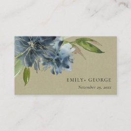 KRAFT BLUE GREEN GOLD FLORAL WEDDING WEBSITE VISITEKAARTJE