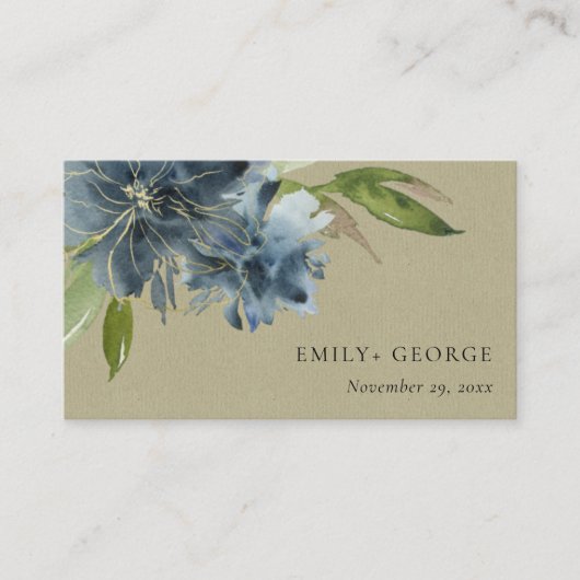 KRAFT BLUE GREEN GOLD FLORAL WEDDING WEBSITE VISITEKAARTJE (Voorkant)