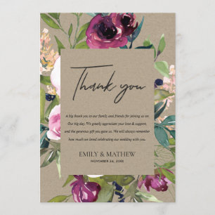 KRAFT BLUSH BURGUNDY FLORA BUNCH WEDDING KAART