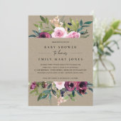 KRAFT BLUSH BURGUNDY FLORAL BUNCH BABY SHOWER KAART (Staand voorkant)