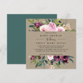 KRAFT BLUSH BURGUNDY FLORAL BUNCH BABY SHOWER KAART (Voorkant / Achterkant)