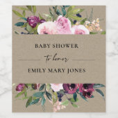 KRAFT BLUSH BURGUNDY FLORAL BUNCH BABY SHOWER WIJN ETIKET (Enkel label)